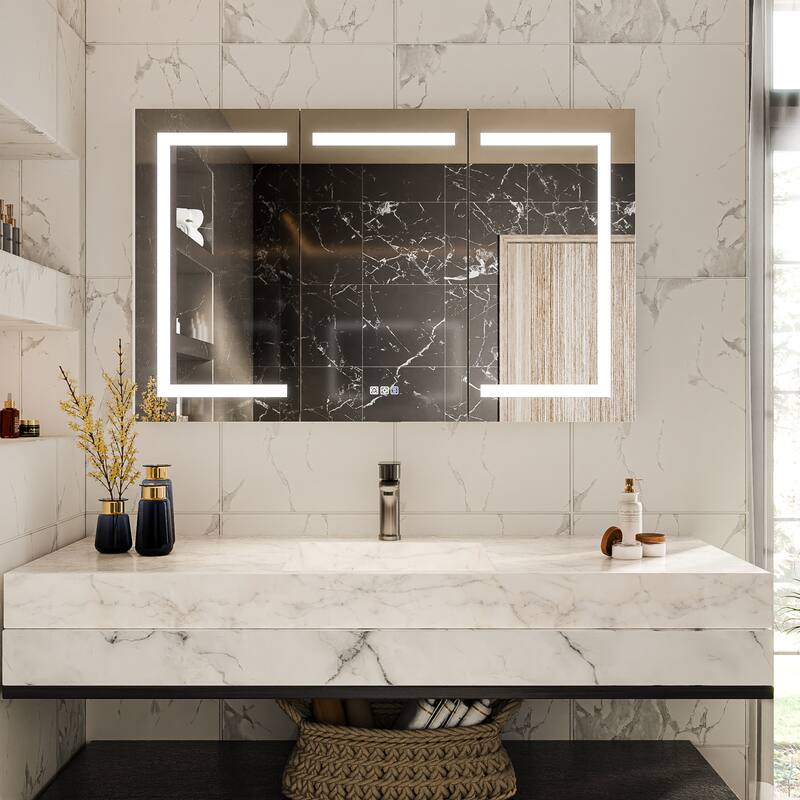 Modland 48" Extra Wide LED Medicine Cabinet - Dimmable Tri-Color Lighting,Defogger & GFCI Outlet - 48''x 30'