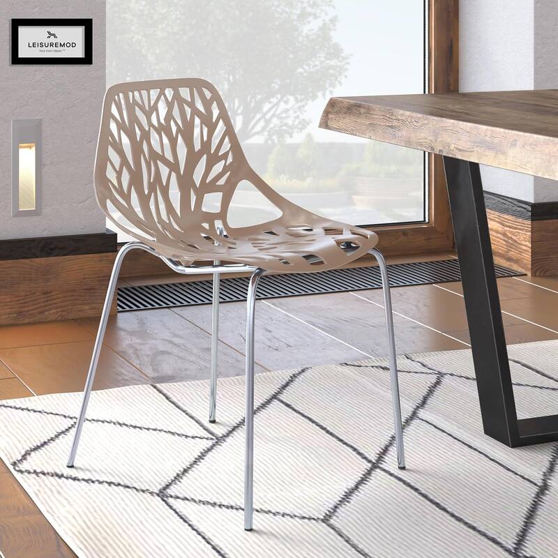 Asbury Stackable Dining Chair with Chrome Legs Side Chair with Modern Cut-Out Design Backrest