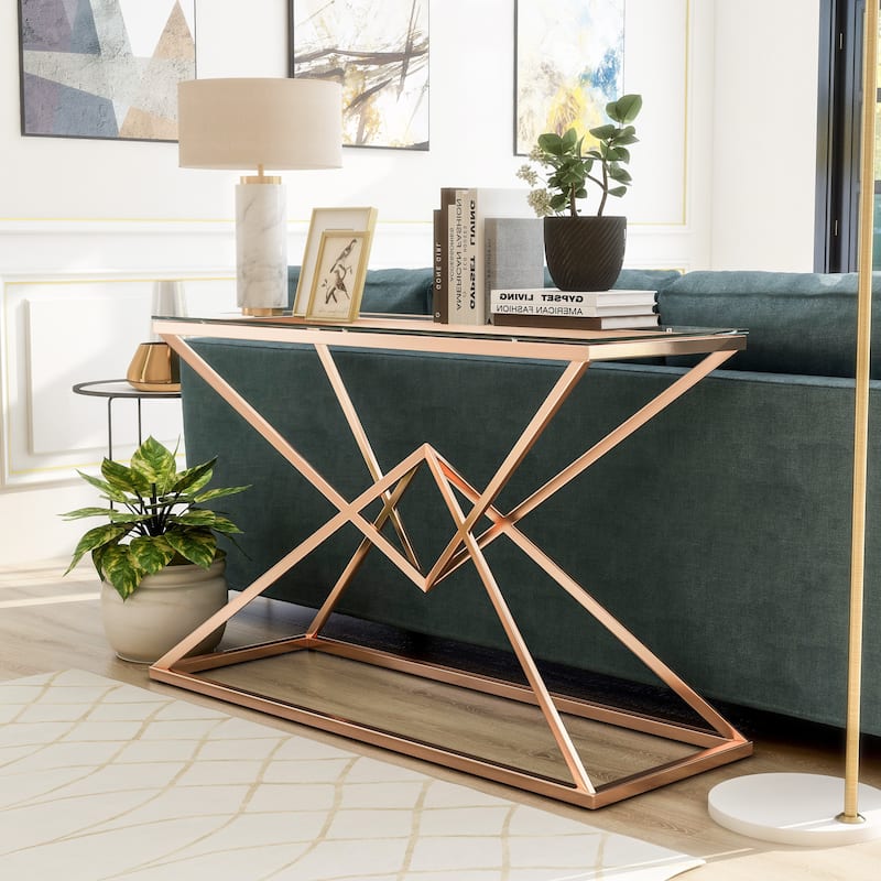 Stola Modern 47-inch Glass Top Sofa Table by Furniture of America - Gold Plating
