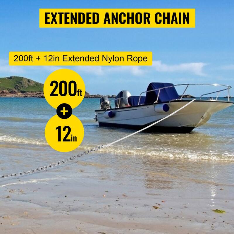 UIMOSO Windlass Anchor Rode and Chain, 5/16" x 15' Boat Anchor Chain and 1/2" x 200' Nylon Rope, 2373 lbs. WLL/7120 lbs.
