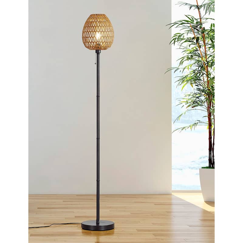 HOMEGLAM Oval Woven Rattan 68" Metal Floor Lamp - DarkBronze