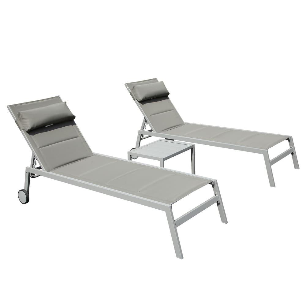 GDFStudio - Tatum 3-Piece Outdoor Adjustable Chaise Lounge Set with Side Table and Wheels