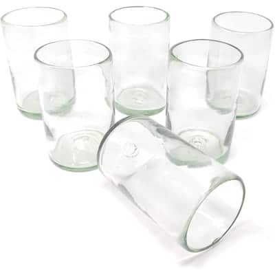 Dos Sueños Hand Blown Mexican Drinking Glasses - Set of 6 Natural Clear Glasses (14 oz each)