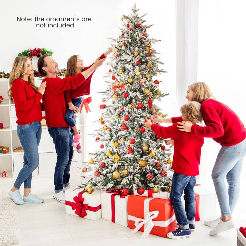 Gymax 7.5 FT Pre-Lit Artificial Christmas Tree Snow-Flocked Hinged