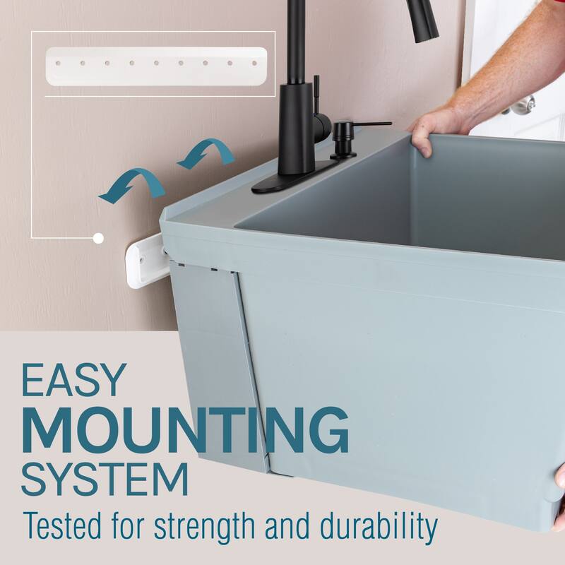 TEHILA 19-Gallon Wall-mounted Utility Sink 22.88 in. W Laundry Tub with Pull-down Faucet