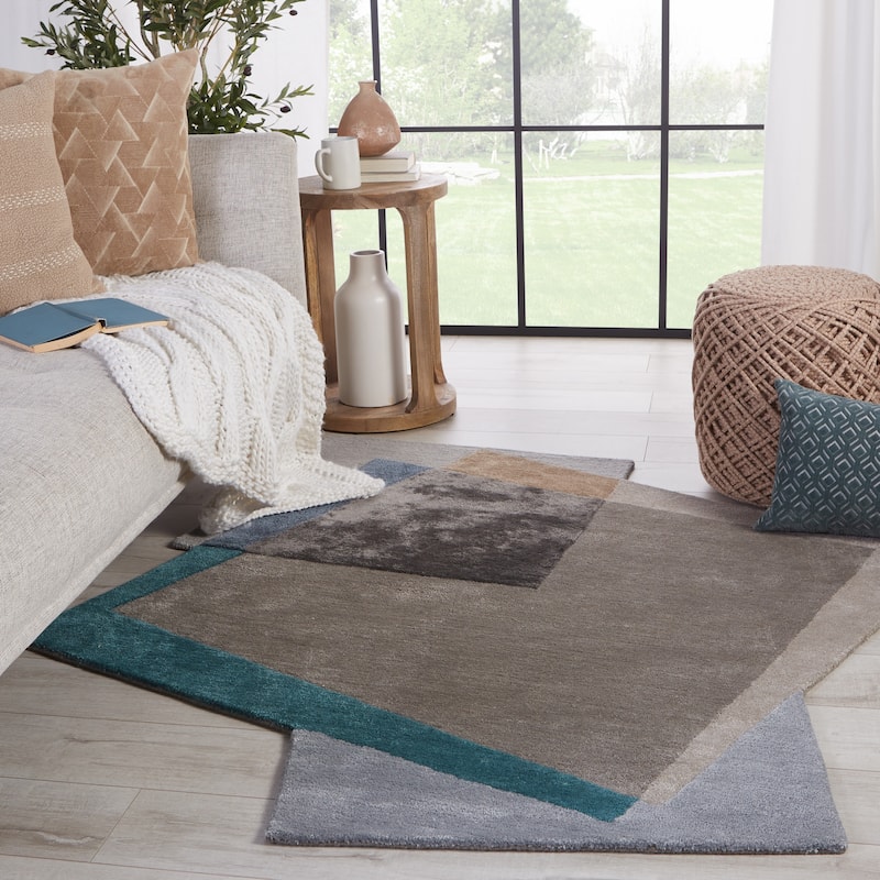 Connie Handmade Geometric Gray/ Teal Area Rug
