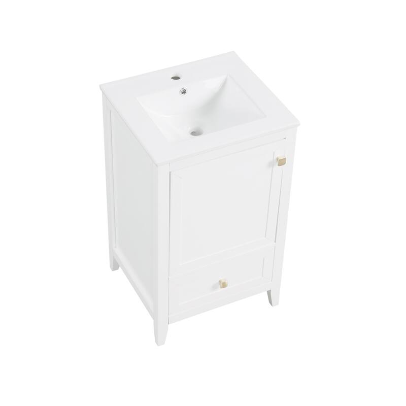 Bathroom Vanity with Top Sink, Vanity Cabinet with Soft Closing Door, Bathroom Vanity Set with Storage Rack and Drawer