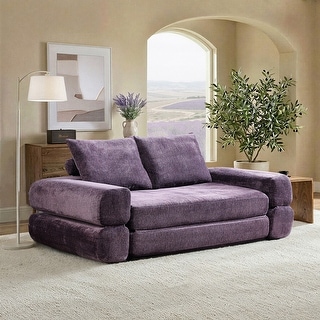 Modern Chenille Convertible Sofa Bed Queen Size Split Back Design
