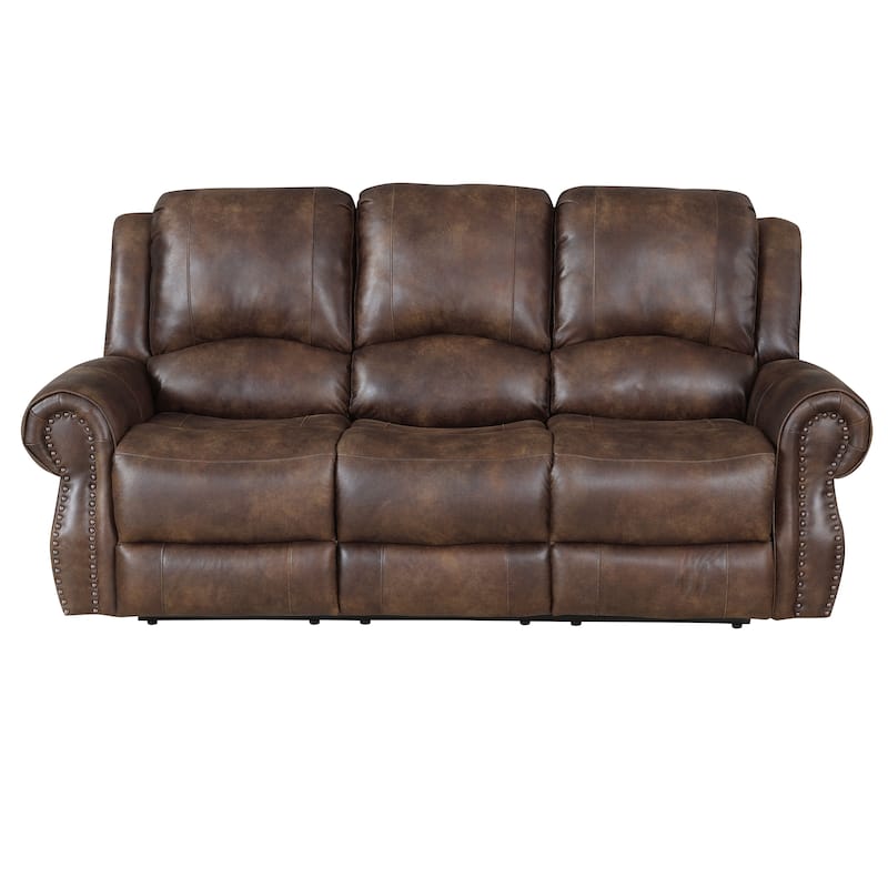 Steve Silver Saddle Brown Faux Leather Manual Reclining Sofa
