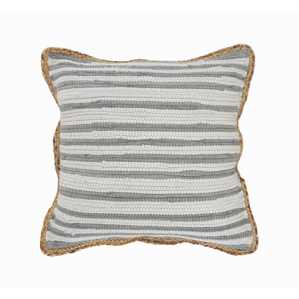 HomeRoots 18" X 18" White Gray And Tan 100% Cotton Striped Zippered Pillow