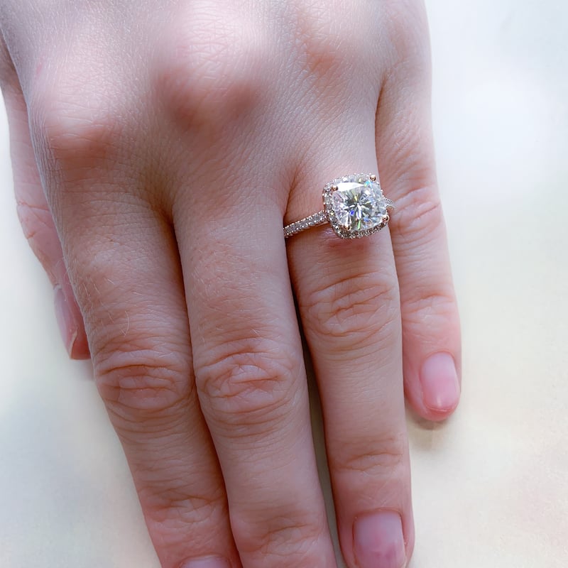 Miadora 2ct DEW Moissanite and 1/4ct TDW Diamond Square Halo Engagement Ring in 14k Rose Gold