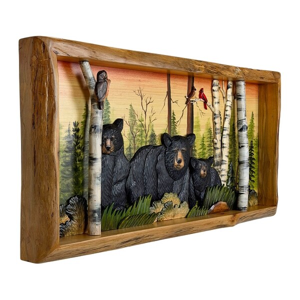 Rustic Bear Family In Woods Intarsia Wood Wall Sculpture 35.5X18