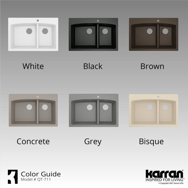 Karran Drop-In Quartz 33 in. 1-Hole 60/40 Double Bowl Kitchen Sink Kit