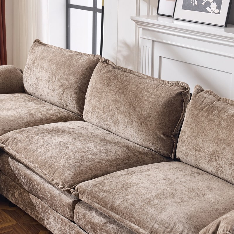 Full KD Double Cushion Chenille Sofa with Ottoman