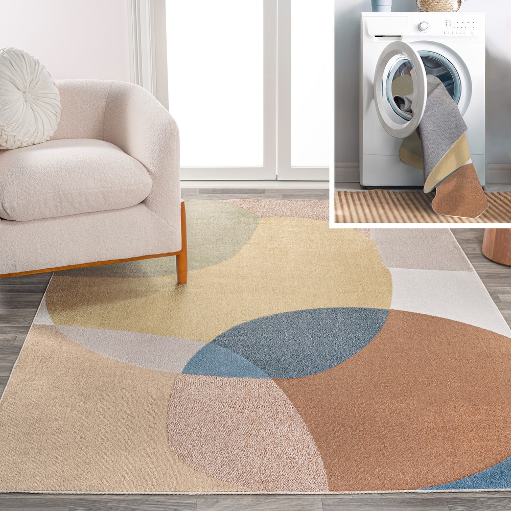 JONATHAN Y Riley Geometric Kids & Novelty Machine-Washable Multi Area Rug