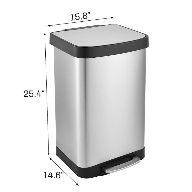Innovaze 14.5 Gal./55 Liter Rectangle Step-On Stainless Steel Trash Can for Kitchen