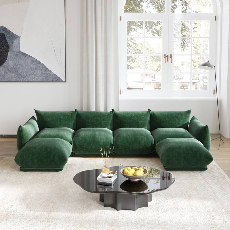 U-Shape Modular Sofa Chenille Sectional Couch - Green