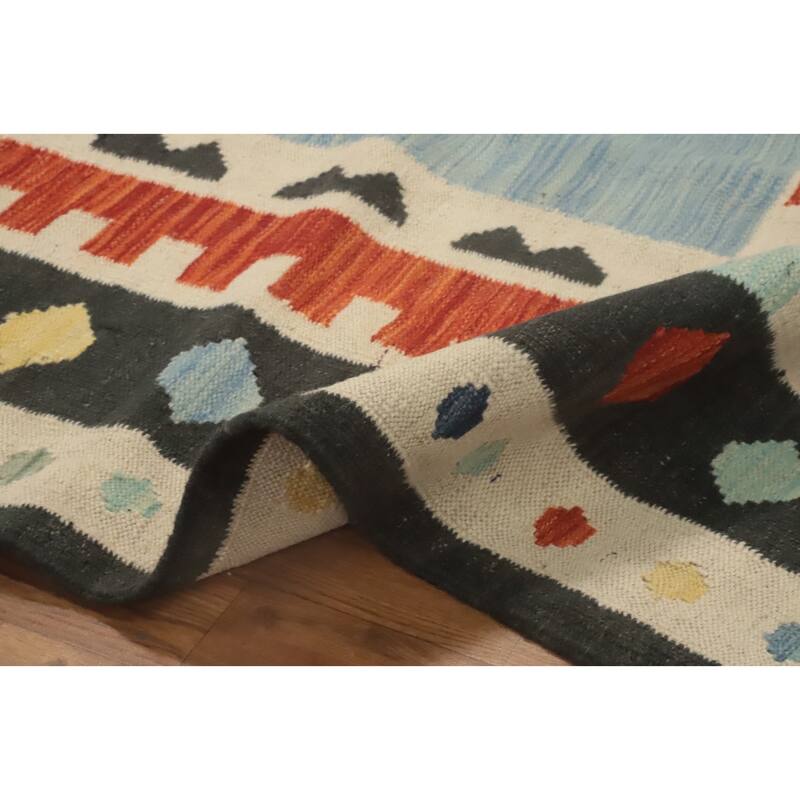 Hand Woven Southwestern Wool Blue Geometric Area Rug - 9' 9'' X 7' 7''