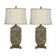 preview thumbnail 1 of 1, Pair of 27" Cast Leaf Embossed Design Table Lamps with Crepe Lined Designer Shades - 27