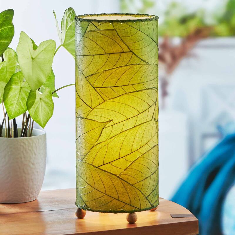 Eangee Handmade Cocoa Leaf Cylinder Table Lamp, Cocoa Leaves Shade, 7 x 7 x 17 in.
