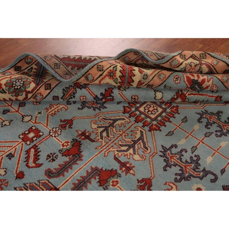 Light Blue Geometric Kazak Indian Area Rug Hand-Knotted Wool Carpet - 8'0"x 10'1"