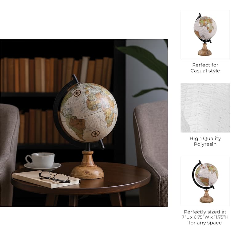 Wood Metal Globe Traditional Style Accent - 12" Brown/Tan - 11.75"