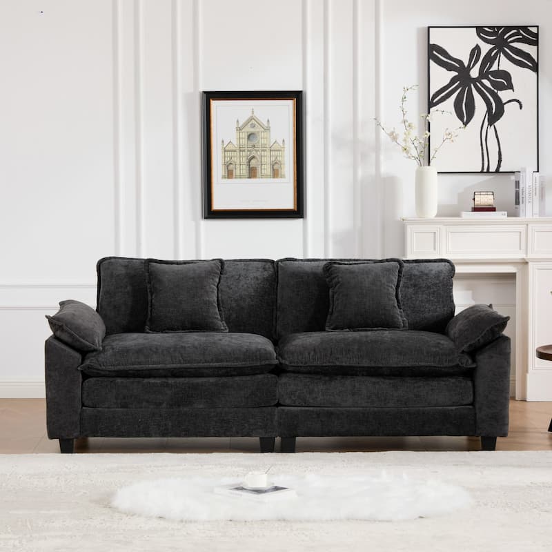 Roomfitters Cloud Loveseat Sofa, Modern Chenille Upholstered 2-Seater with Deep Cushions and Wide Armrests - Black