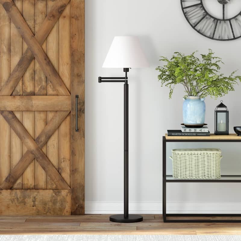 62" Modern Swing Arm Floor Lamp with Linen Shade and Rotary Switch Metal Base for Living Room - 62”H x 26”W x 16”D