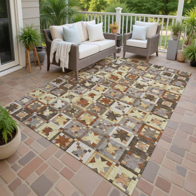 Machine Washable Indoor/ Outdoor Global Goddard Chantille Rug - Brown - 5' x 7'6"