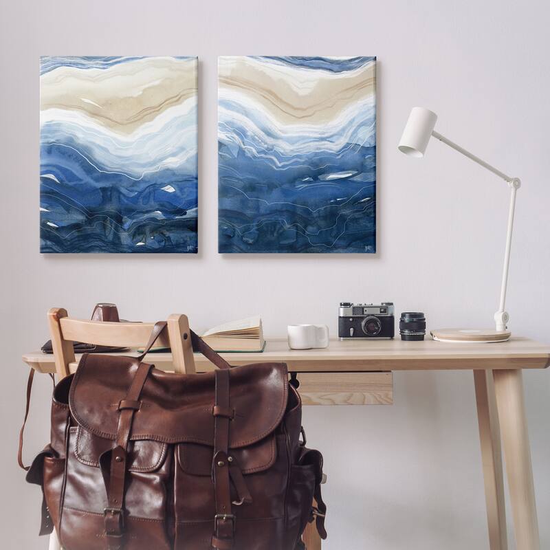 Stupell Abstract Ocean Geode Landscape Busy Blue Beige Lines 2pc Multi Piece Canvas Wall Art Set
