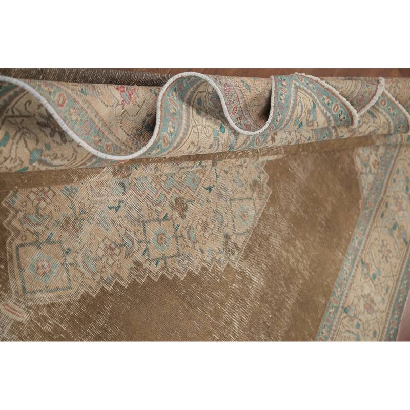 Hand Knotted Oriental 100% Wool Carpet Traditional Medallion Brown Tabriz Area Rug - 10' 11'' X 7' 9''