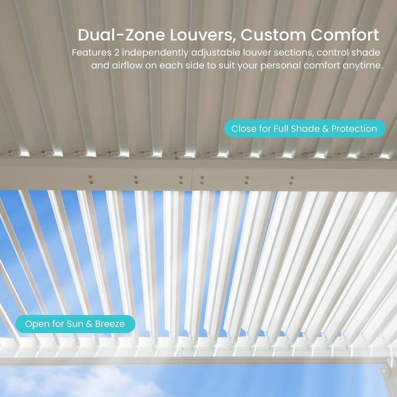 10x10 FT Outdoor Louvered Pergola with Adjustable Louvers, Aluminum Construction, Integrated Gutter System