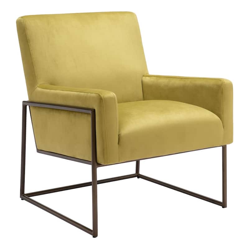 HomeRoots 26" Olive Green And Bronze Velvet Arm Chair - 26' X '31.9' X '28