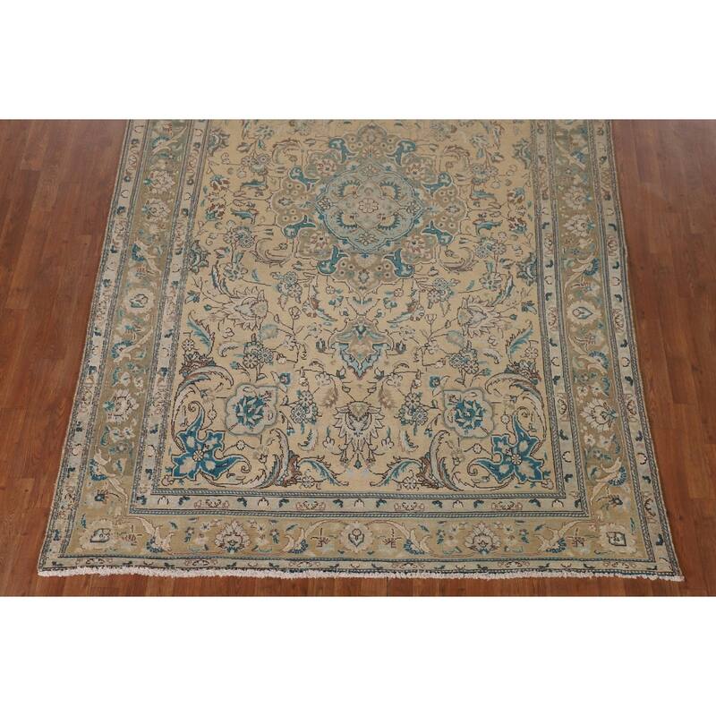 Distressed Tabriz Persian Vintage Area Rug Handmade Wool Carpet - 6'8"x 10'2"