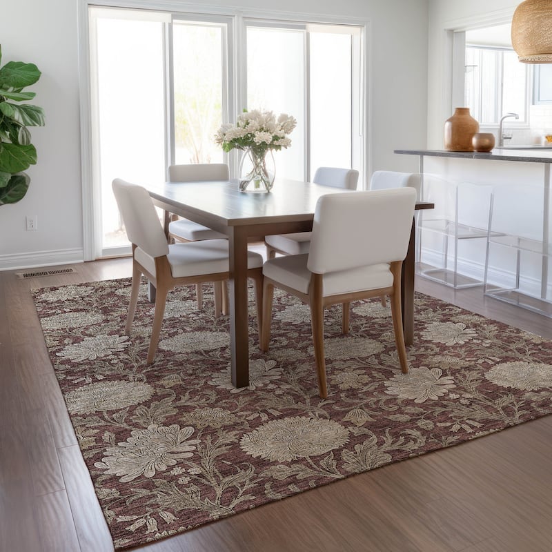 Machine Washable Indoor/ Outdoor Chantille Floral Rug