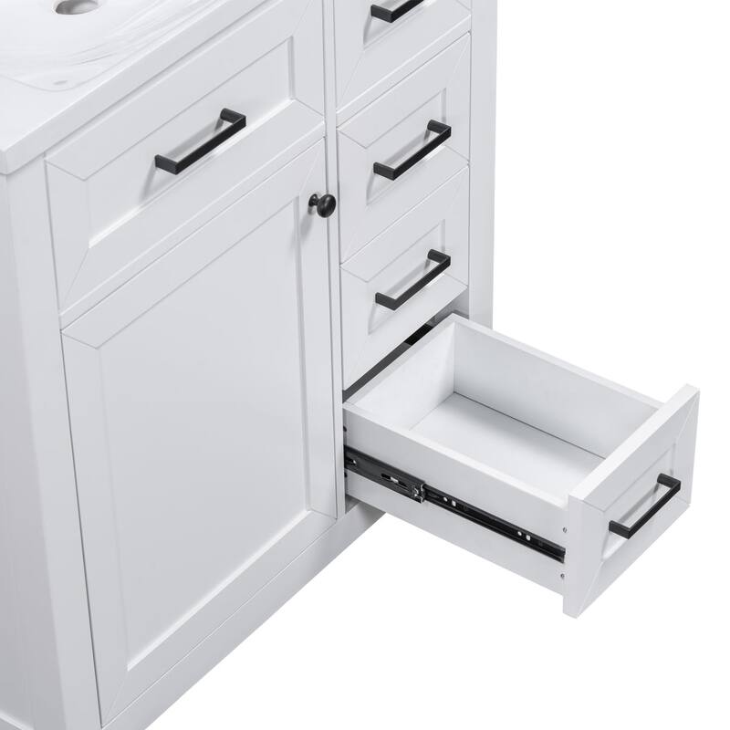 30 inch Freestanding Bathroom Vanity Set in White with Integrated Ceramic Sink - 30'' x 18''
