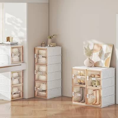 Foldable Shoe Storage Box with Clear Dustproof Magnetic Door for Closet or Living Room