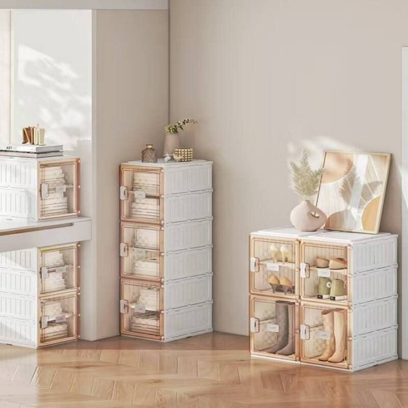 Foldable Shoe Storage Box with Transparent Magnetic Door and Dustproof Organizer for Home