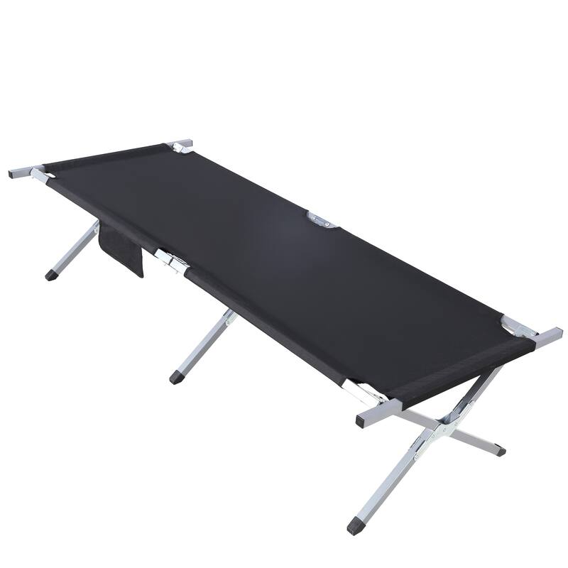Folding Camping Cot Bed with Carry Bag Portable Tent Outdoor Sleeping Travel Camping - Black