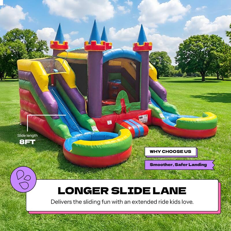POP JUMP Rainbow Castle Bounce House and Double slide Combo