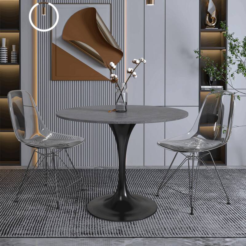 Verve Dining Table with a 36" Round Stone Tabletop in Black Steel - 35.43