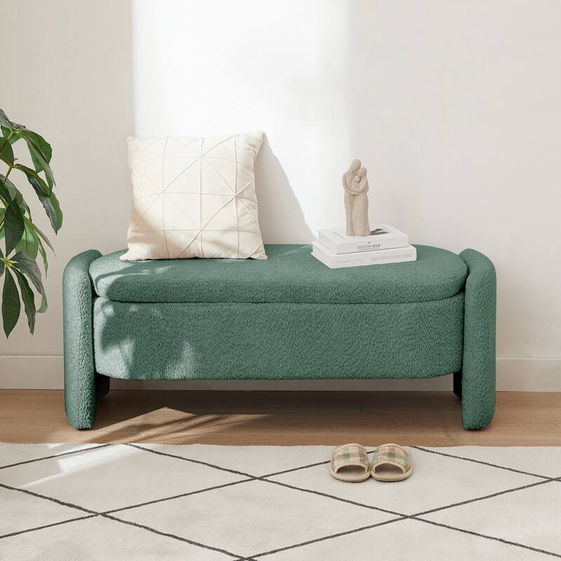 Modern Fleece Fabric Storage Bench with Filp-up Storage for the Living Room & Bedroom,4 Colors