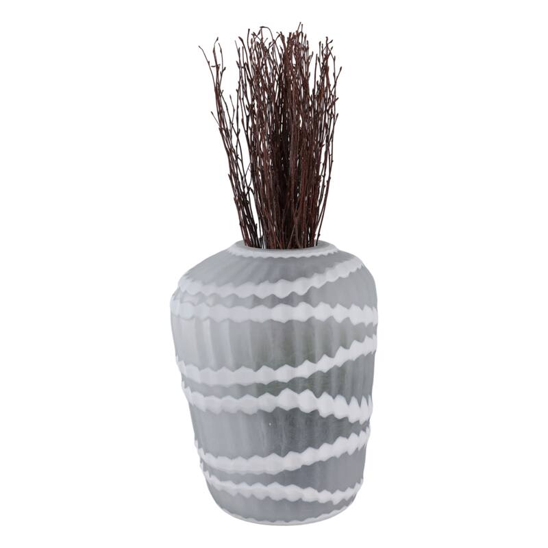 Glass Vase Carved Vertical Strips Pattern Finish Centerpiece Tabletop