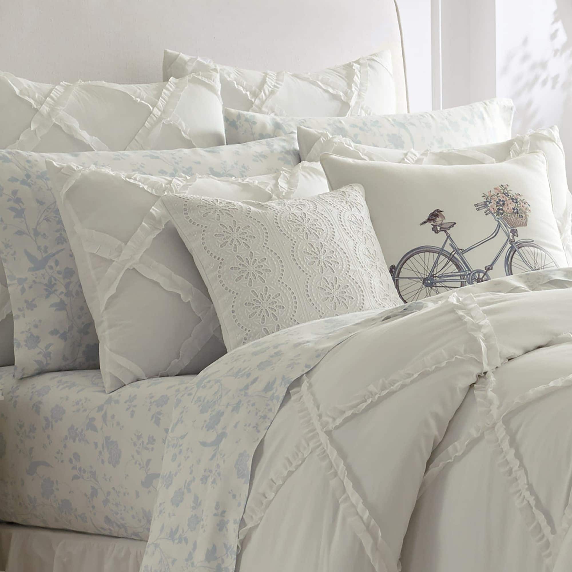 Laura Ashley Adelina White Ruffle European Sham 2 Piece Set On