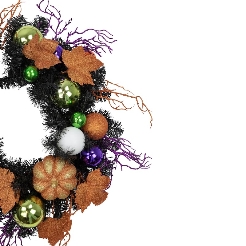 Jack-O-Lantern in Witches Hat Halloween Pine Wreath 24-Inch Unlit