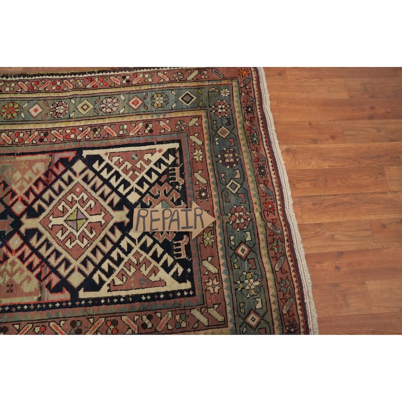 Hand Knotted Oriental 100% Wool Carpet Traditional Geometric Black Runner Rug - 8' 8'' X 3' 6''