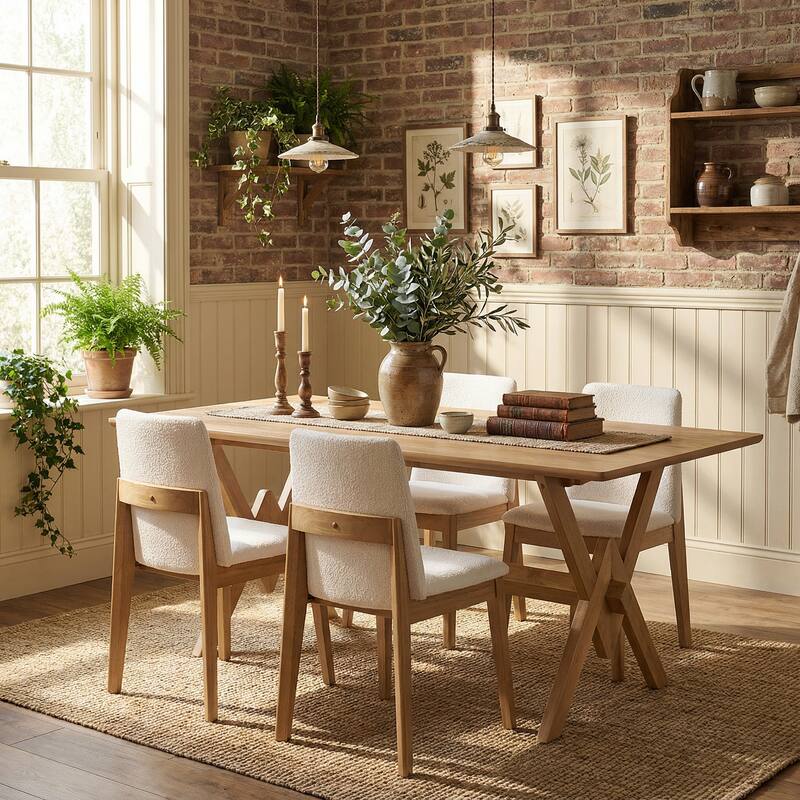 Christopher Knight Home - Mid-Century 5-Piece Dining Set Rectangular V-Base Dining Table & Upholstered Parsons Dining Chairs