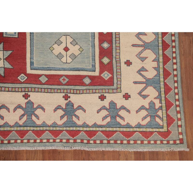 Geometric Kazak Oriental Area Rug Handmade Traditional Wool Carpet - 6'11" x 9'5"