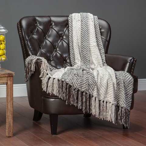 Chanasya Chenille Striped Knit Textured Throw Blanket With Tassels