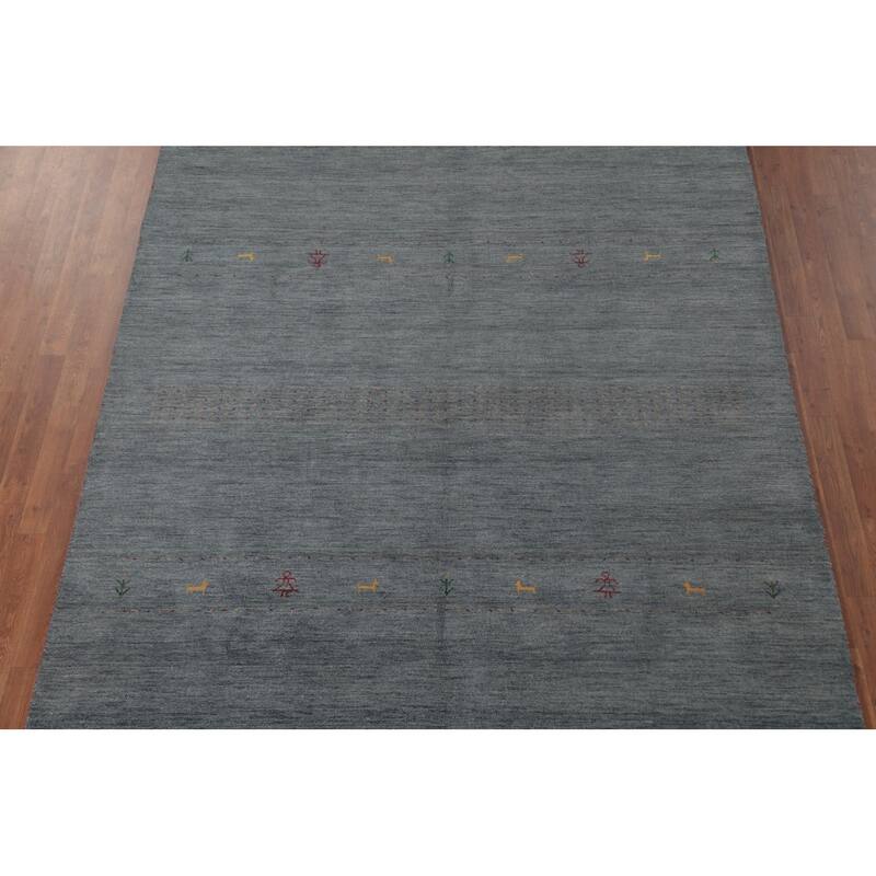 Blue Tribal Gabbeh Area Rug Hand-Knotted Wool Carpet - 6'9"x 9'10"